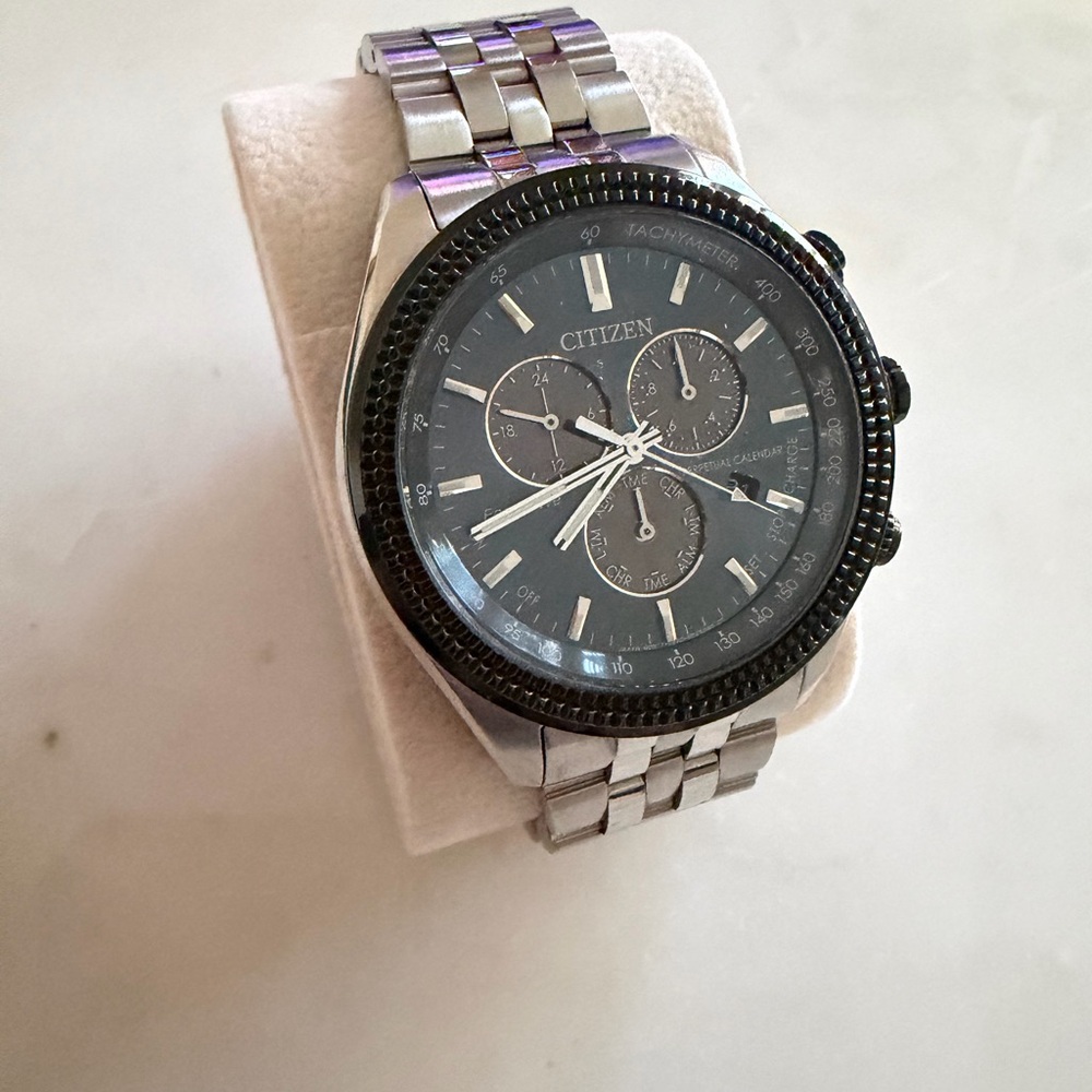 Citizen Silver Stainless Steel Watch with Black Dial